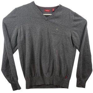 Izod Mens Sweater Medium Gray V-Neck Cotton Blend Long Sleeve